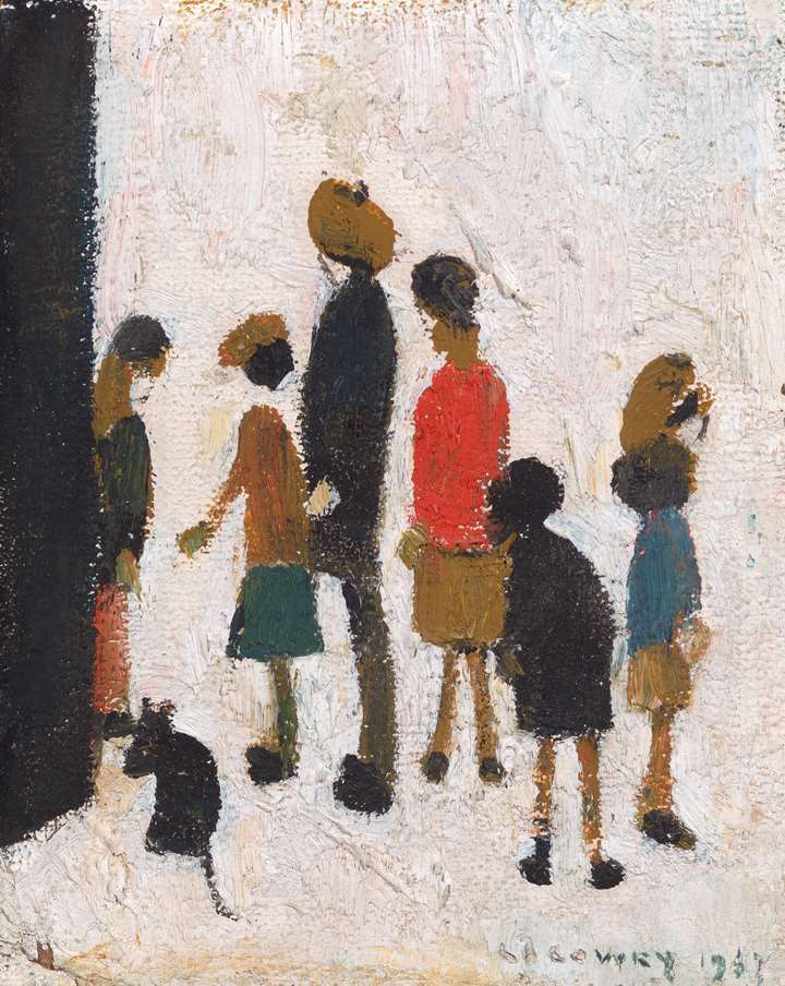 Figures with a dog